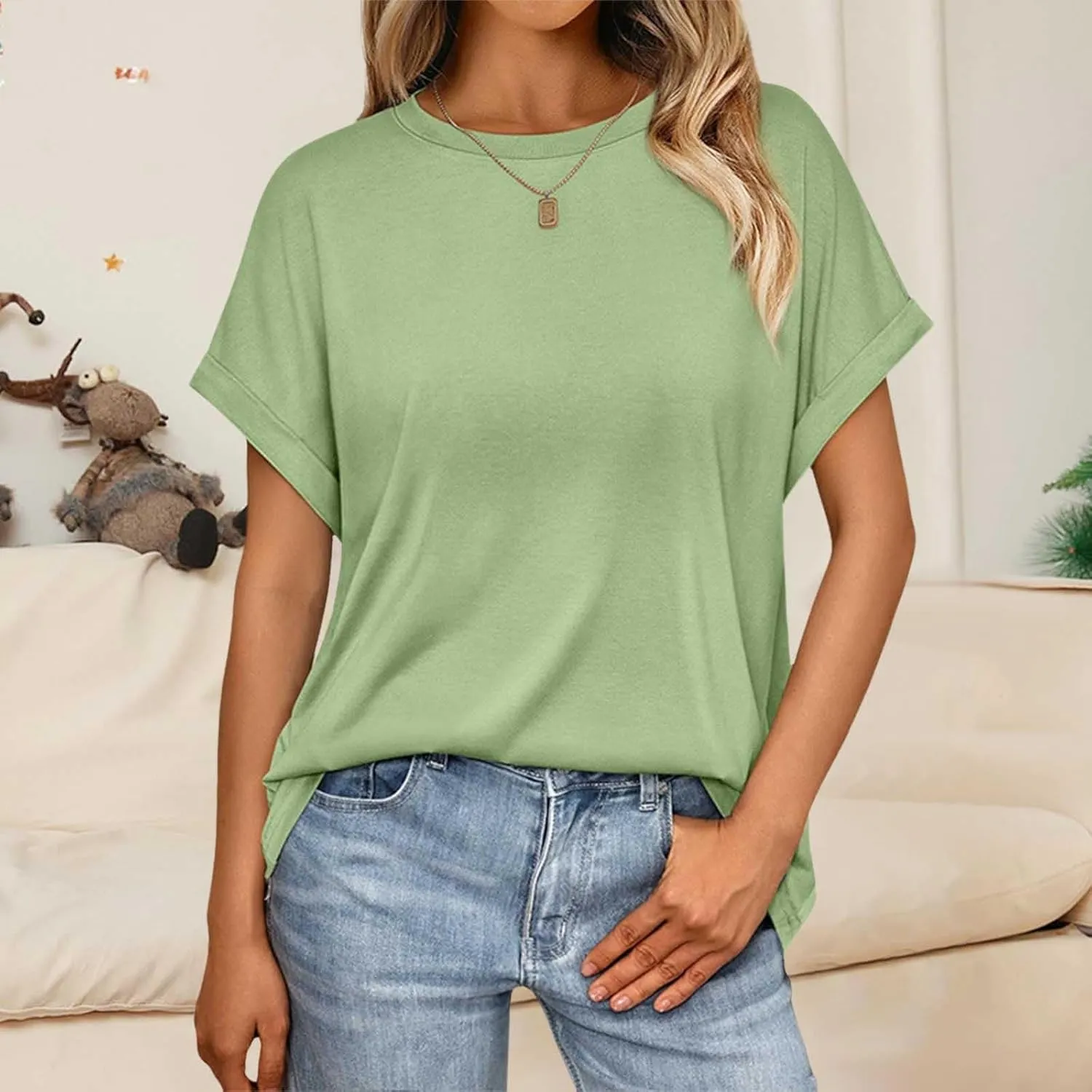 Womens Tops Oversized Loose Fit Short Sleeve Crewneck T Shirts Summer Casual 2025 Trendy Tees