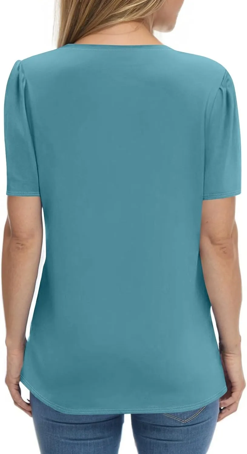 Womens Tops Summer Women's Casual Trendy V Neck Button Down Short Sleeve Business Casual Basic Tee Loose Fit Tshirts