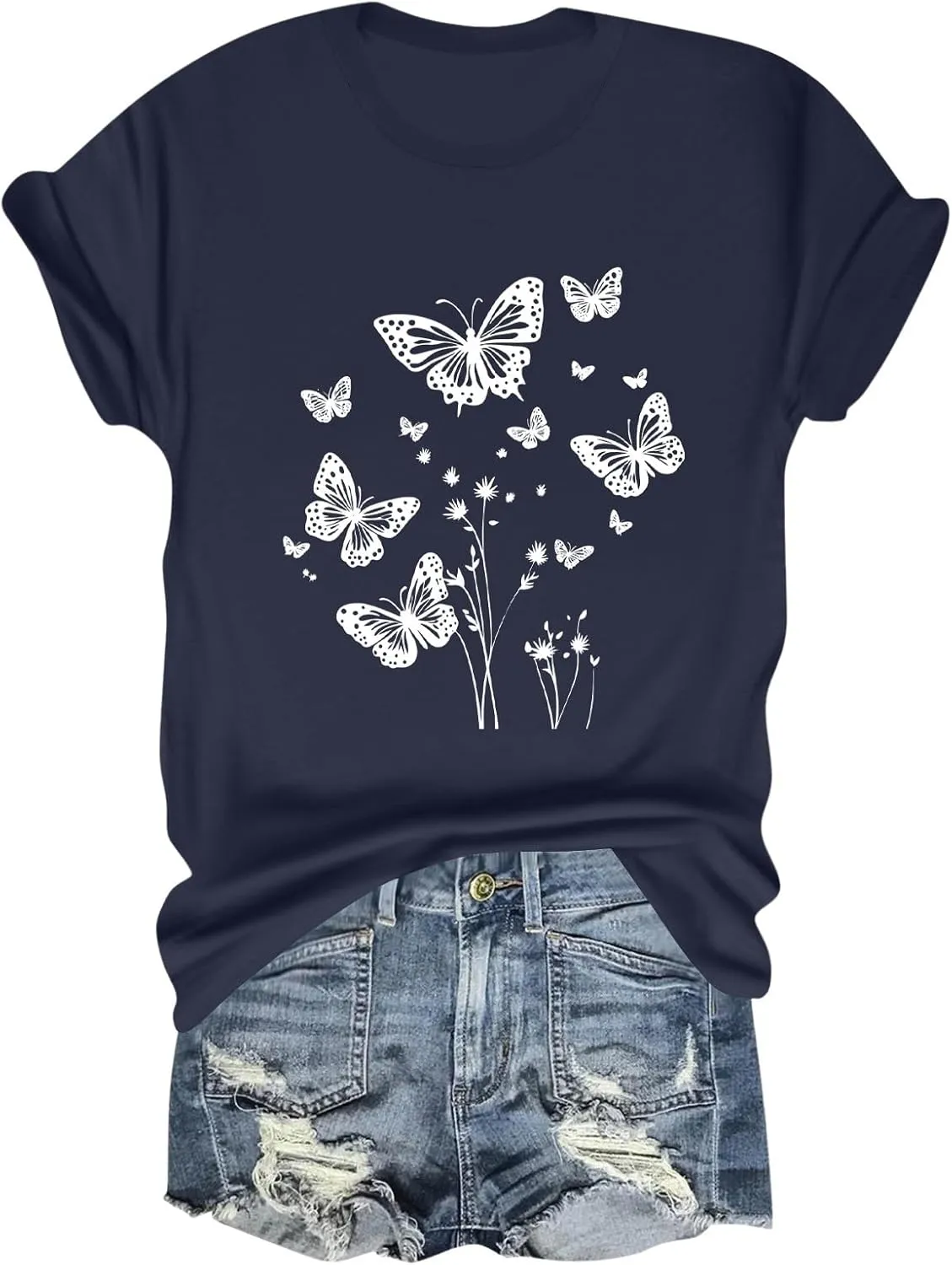 Womens Tops Women's 2025 Casual Loose Fit Printed Pullover T Shirts Summer Crew Neck Short Sleeve Blouse
