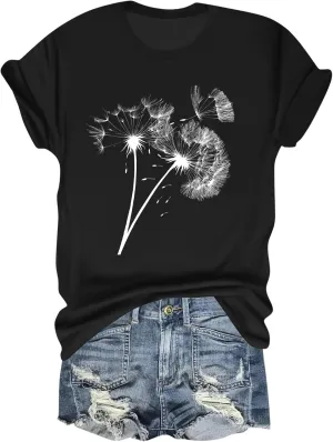 Womens Tops Women's 2025 Casual Loose Fit Printed Pullover T Shirts Summer Crew Neck Short Sleeve Blouse