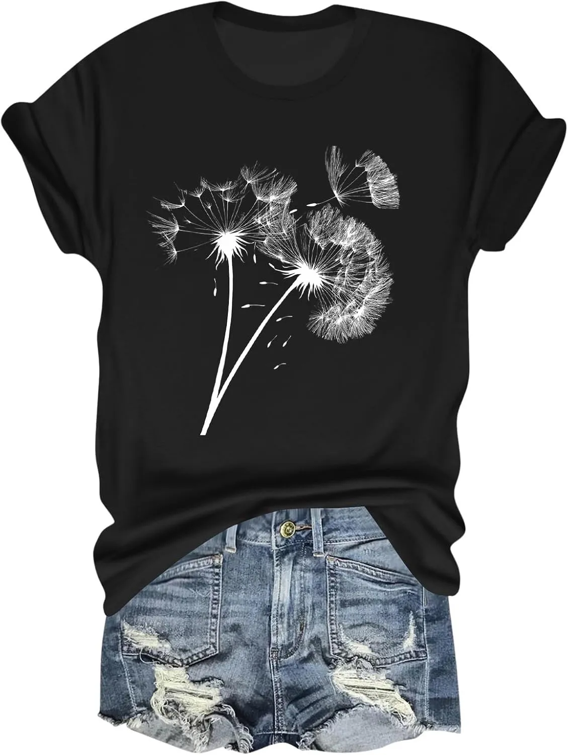 Womens Tops Women's 2025 Casual Loose Fit Printed Pullover T Shirts Summer Crew Neck Short Sleeve Blouse
