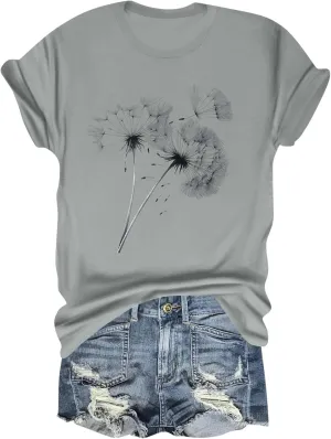 Womens Tops Women's 2025 Casual Loose Fit Printed Pullover T Shirts Summer Crew Neck Short Sleeve Blouse
