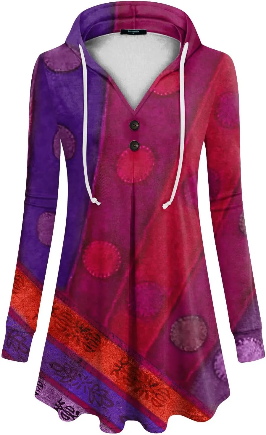 Womens Tunic Tops Winter Ethnic Floral Oversized Hoodie Long Sleeve Blouse Vneck Button Shirts Fall Sweatshirt Graphic