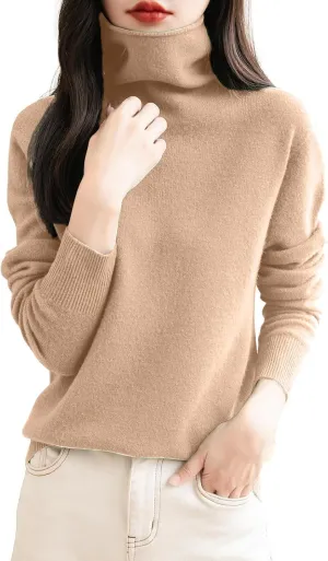 Women's Turtleneck 100% Pure Cashmere Sweater Long Sleeve Crewneck Pullover Warm Lightweight Y2k Sweaters for Women