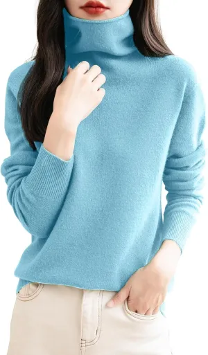 Women's Turtleneck 100% Pure Cashmere Sweater Long Sleeve Crewneck Pullover Warm Lightweight Y2k Sweaters for Women