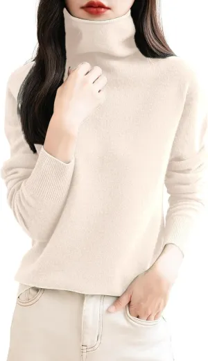 Women's Turtleneck 100% Pure Cashmere Sweater Long Sleeve Crewneck Pullover Warm Lightweight Y2k Sweaters for Women