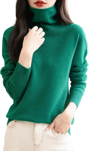 Women's Turtleneck 100% Pure Cashmere Sweater Long Sleeve Crewneck Pullover Warm Lightweight Y2k Sweaters for Women