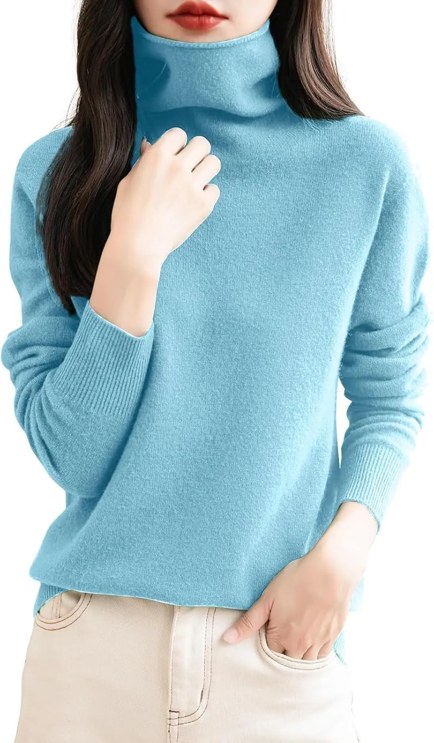 Women's Turtleneck 100% Pure Cashmere Sweater Long Sleeve Crewneck Pullover Warm Lightweight Y2k Sweaters for Women