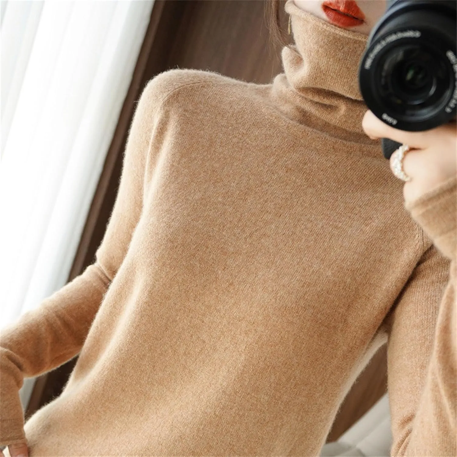 Womens Turtleneck Cashmere Knitted Sweater Long Sleeve Crewneck Pullover Casual Lightweight Y2k Dressy Sweaters Tops