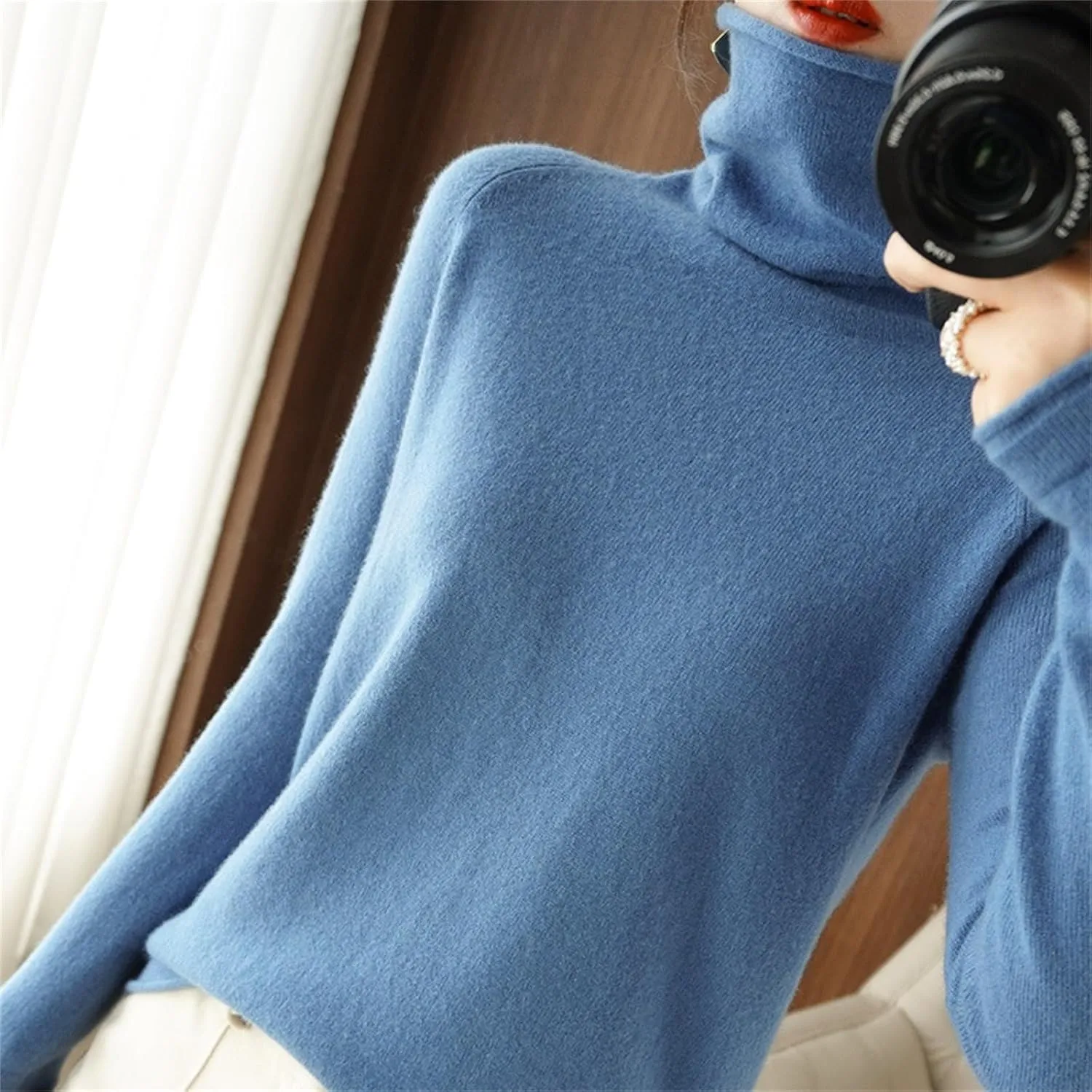 Womens Turtleneck Cashmere Knitted Sweater Long Sleeve Crewneck Pullover Casual Lightweight Y2k Dressy Sweaters Tops