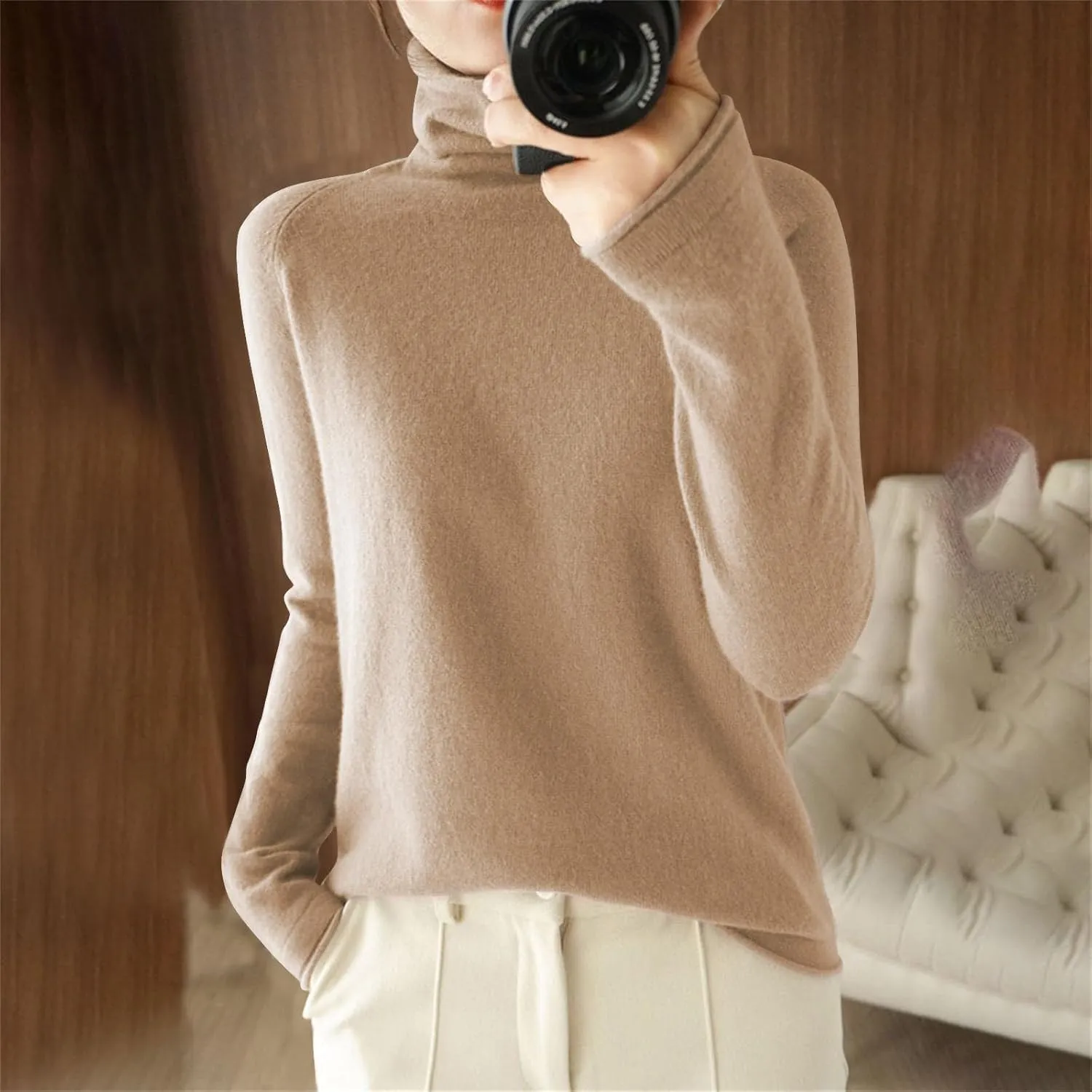 Womens Turtleneck Cashmere Knitted Sweater Long Sleeve Crewneck Pullover Casual Lightweight Y2k Dressy Sweaters Tops