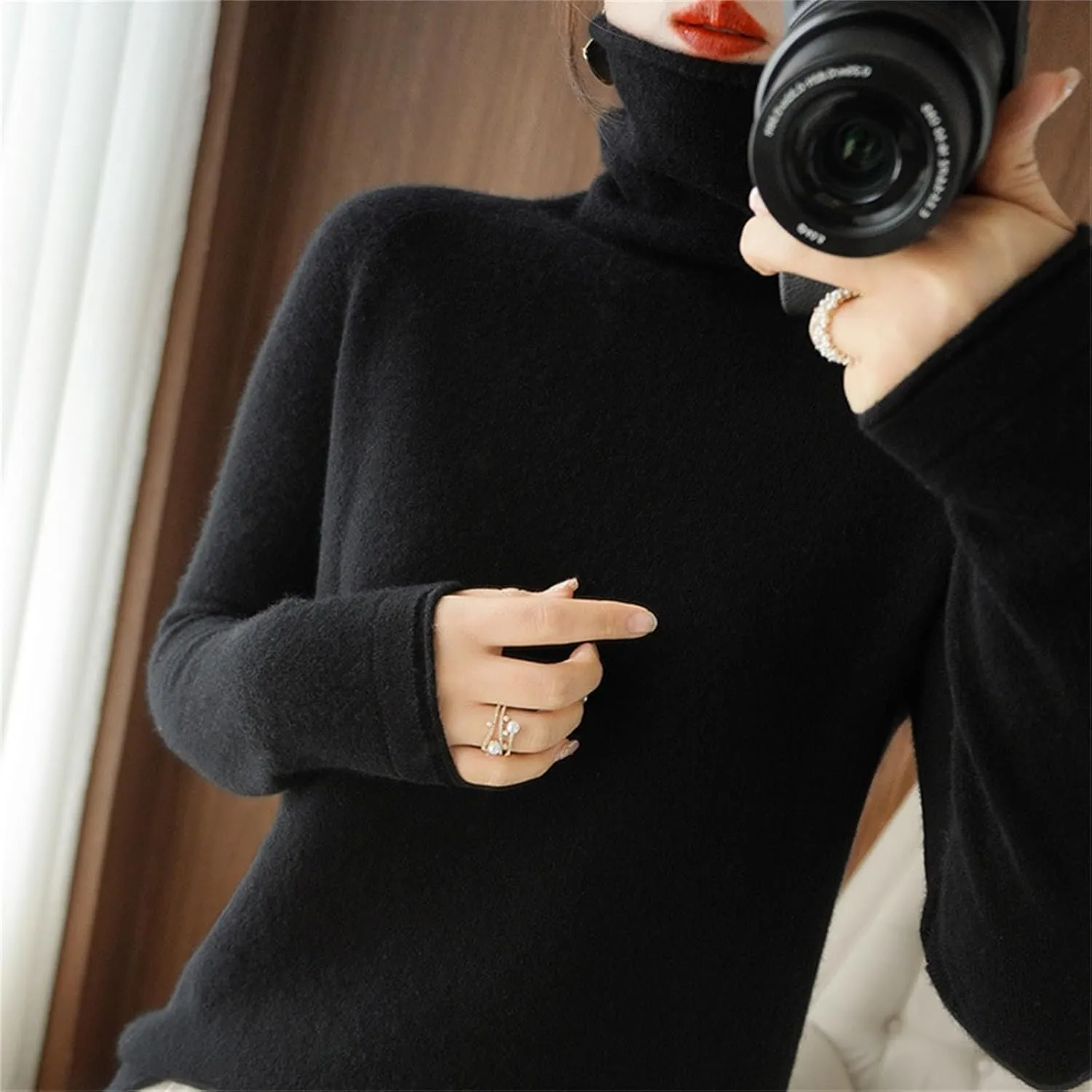 Womens Turtleneck Cashmere Knitted Sweater Long Sleeve Crewneck Pullover Casual Lightweight Y2k Dressy Sweaters Tops