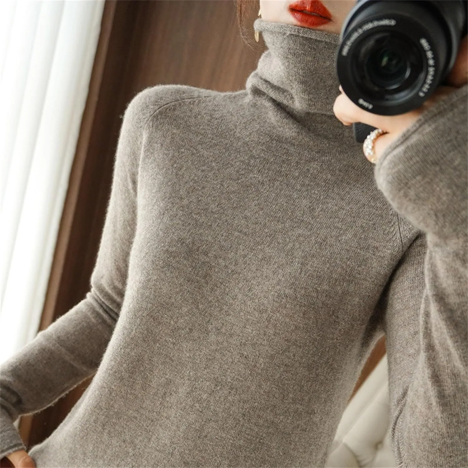 Womens Turtleneck Cashmere Knitted Sweater Long Sleeve Crewneck Pullover Casual Lightweight Y2k Dressy Sweaters Tops