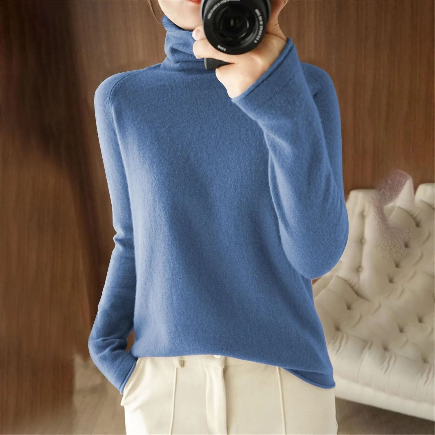 Womens Turtleneck Cashmere Knitted Sweater Long Sleeve Crewneck Pullover Casual Lightweight Y2k Dressy Sweaters Tops