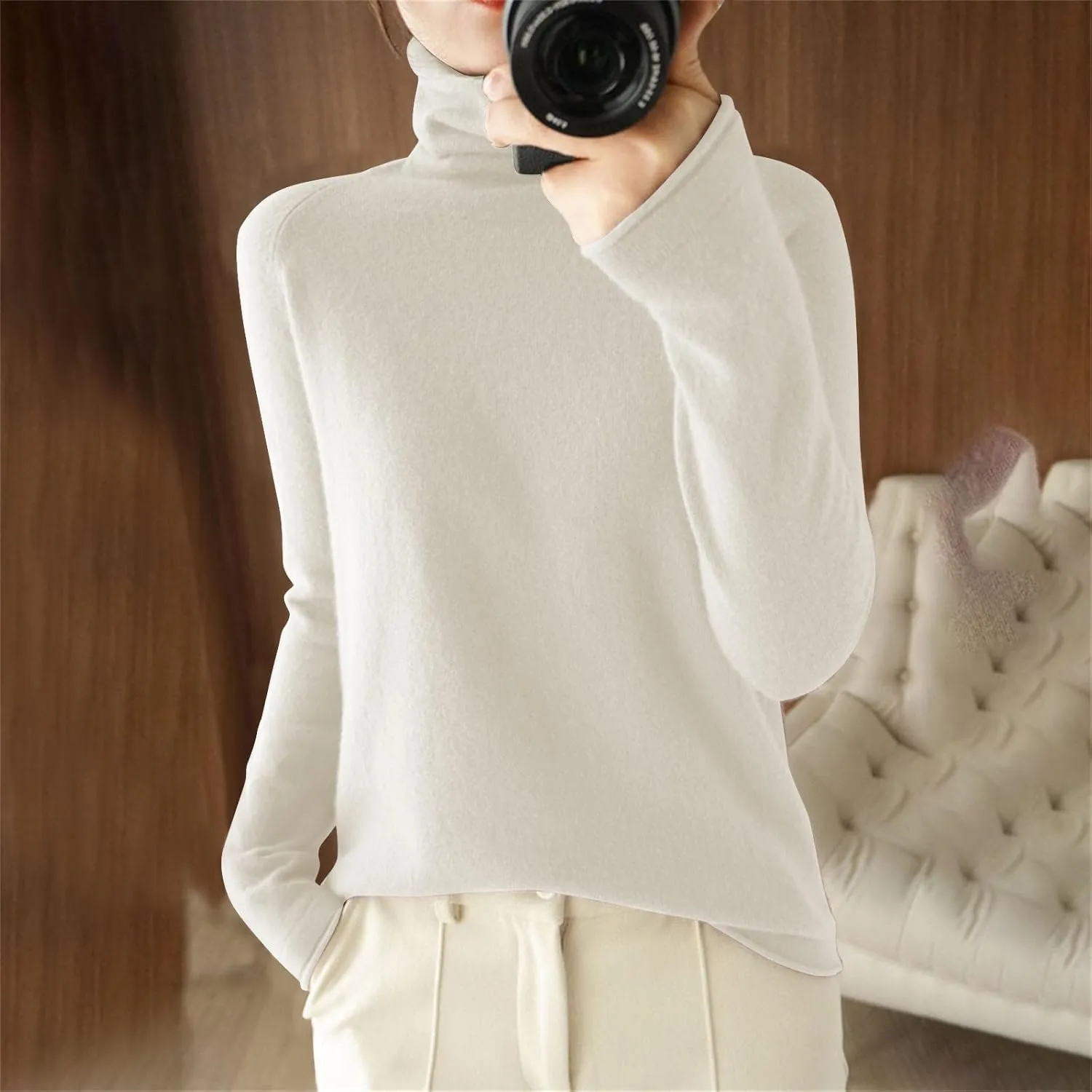Womens Turtleneck Cashmere Knitted Sweater Long Sleeve Crewneck Pullover Casual Lightweight Y2k Dressy Sweaters Tops