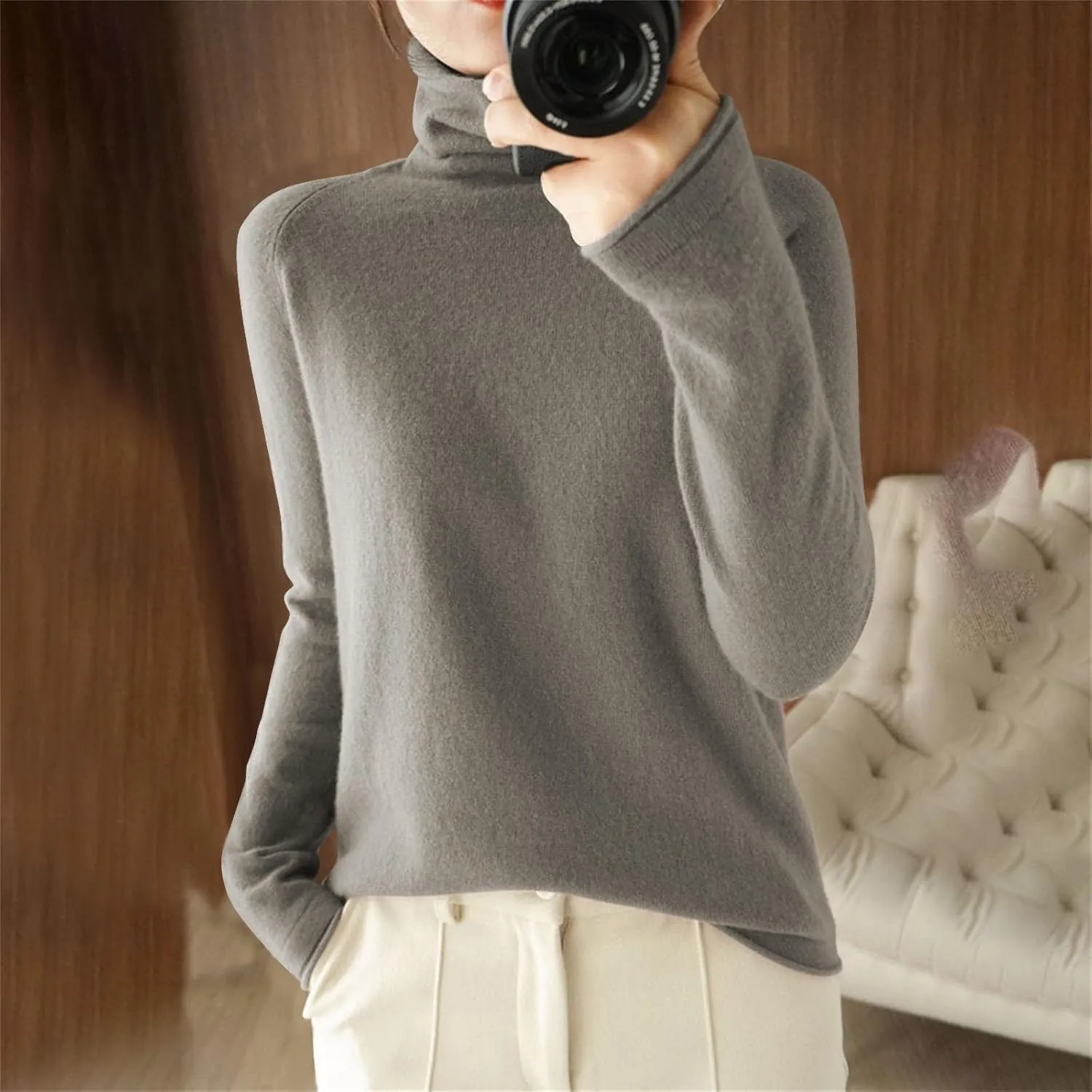 Womens Turtleneck Cashmere Knitted Sweater Long Sleeve Crewneck Pullover Casual Lightweight Y2k Dressy Sweaters Tops