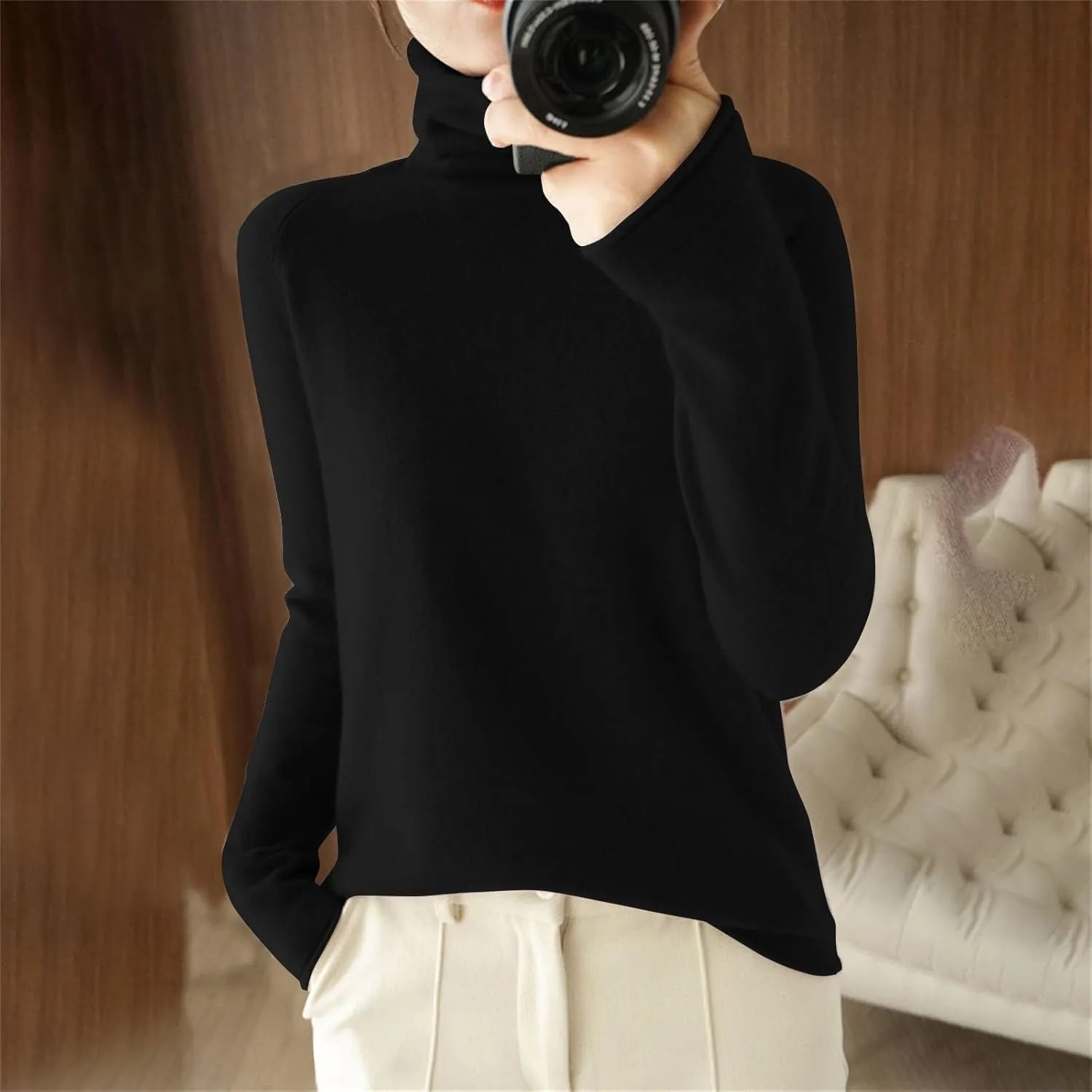 Womens Turtleneck Cashmere Knitted Sweater Long Sleeve Crewneck Pullover Casual Lightweight Y2k Dressy Sweaters Tops