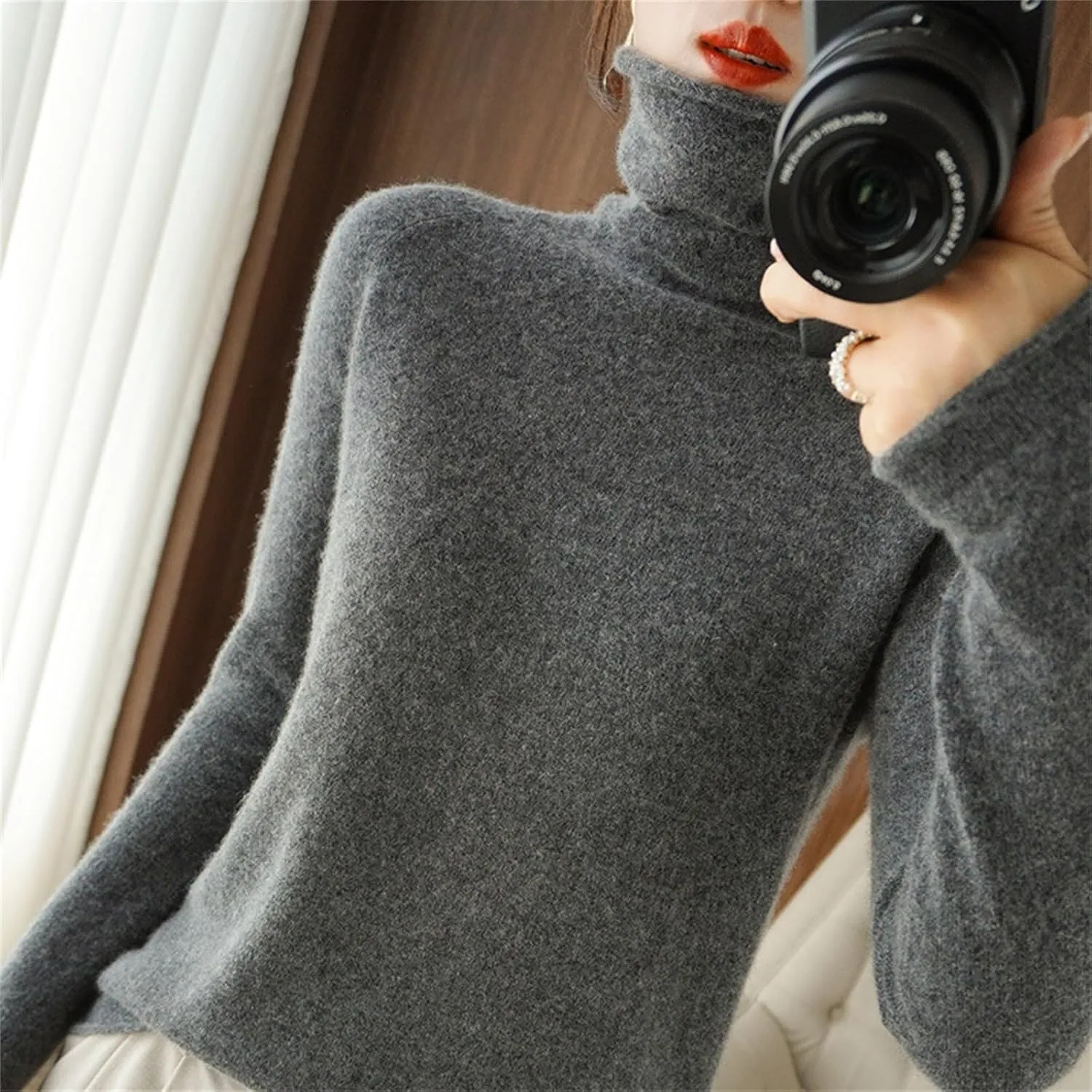 Womens Turtleneck Cashmere Knitted Sweater Long Sleeve Crewneck Pullover Casual Lightweight Y2k Dressy Sweaters Tops