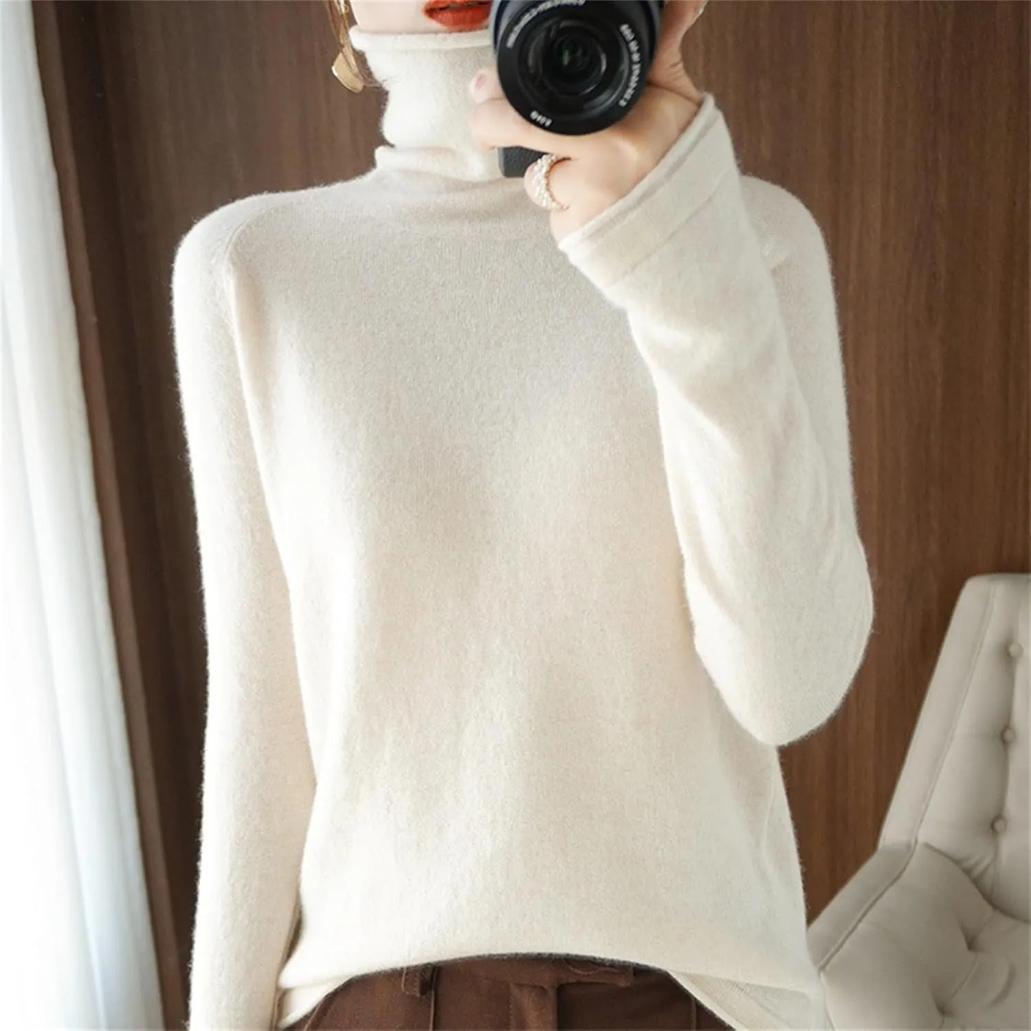Womens Turtleneck Cashmere Knitted Sweater Long Sleeve Crewneck Pullover Casual Lightweight Y2k Dressy Sweaters Tops