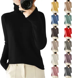 Womens Turtleneck Cashmere Knitted Sweater Long Sleeve Crewneck Pullover Casual Lightweight Y2k Dressy Sweaters Tops