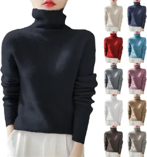 Womens Turtleneck Cashmere Sweater Long Sleeve Crewneck Knitted Pullover Casual Lightweight Y2k Dressy Sweaters Tops