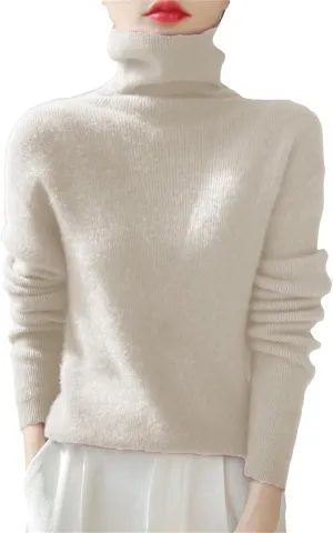 Womens Turtleneck Cashmere Sweater Long Sleeve Crewneck Knitted Pullover Casual Lightweight Y2k Dressy Sweaters Tops