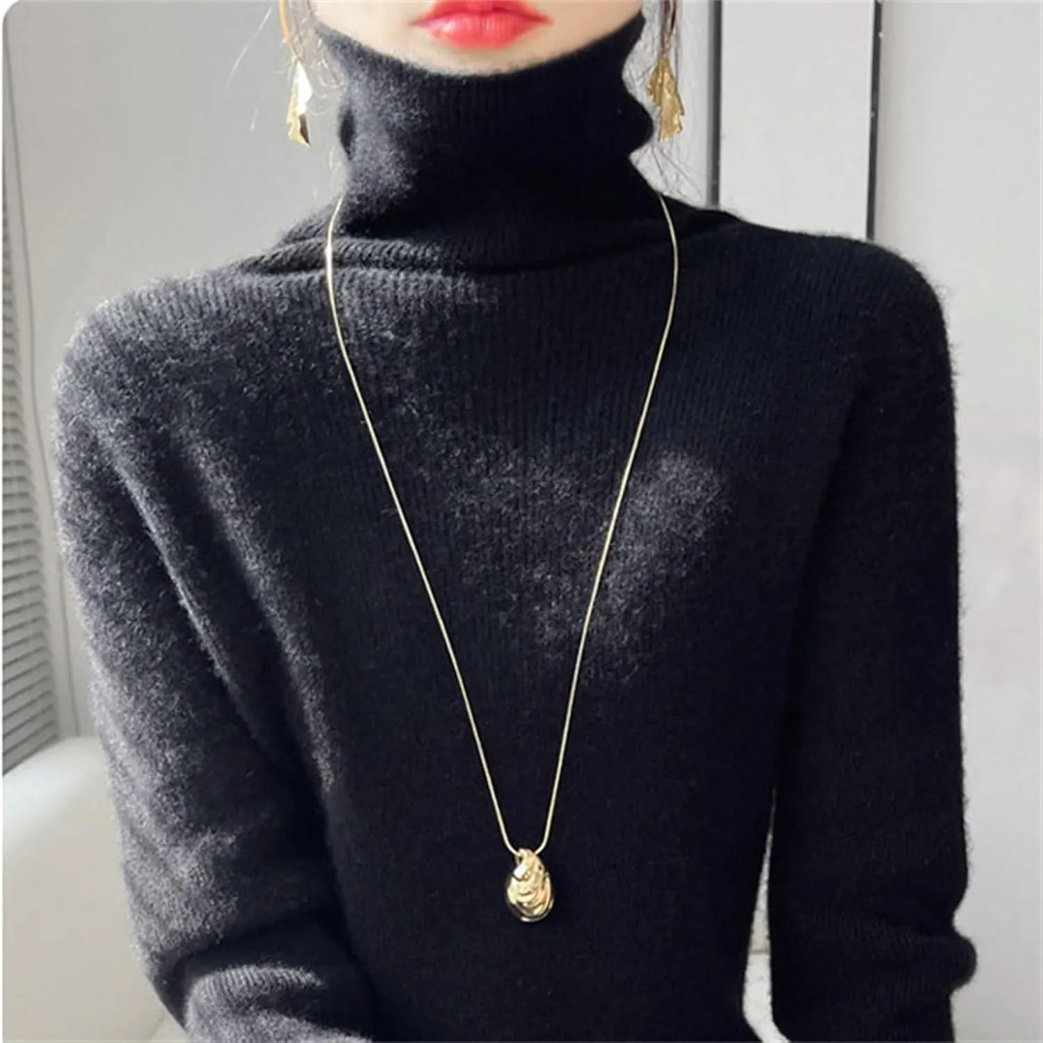 Womens Turtleneck Cashmere Sweater Long Sleeve Crewneck Knitted Pullover Casual Lightweight Y2k Dressy Sweaters Tops