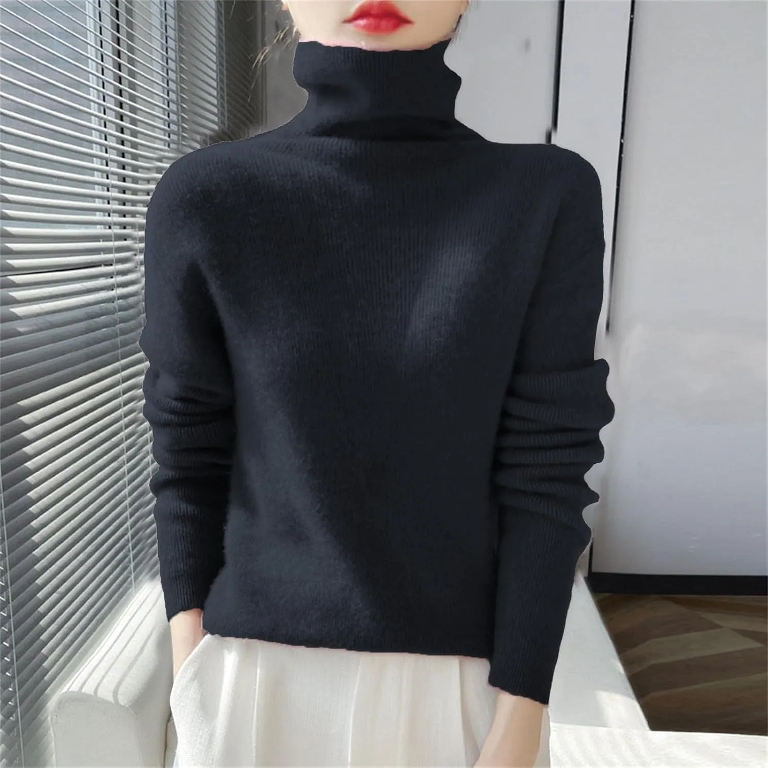 Womens Turtleneck Cashmere Sweater Long Sleeve Crewneck Knitted Pullover Casual Lightweight Y2k Dressy Sweaters Tops