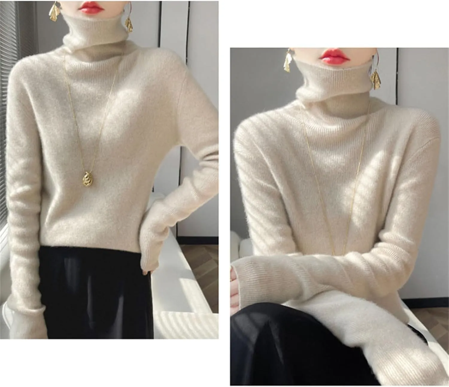 Womens Turtleneck Cashmere Sweater Long Sleeve Crewneck Knitted Pullover Casual Lightweight Y2k Dressy Sweaters Tops