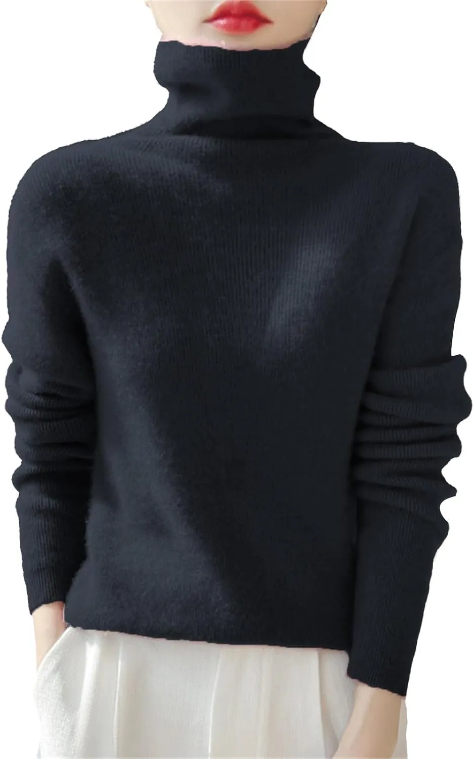 Womens Turtleneck Cashmere Sweater Long Sleeve Crewneck Knitted Pullover Casual Lightweight Y2k Dressy Sweaters Tops