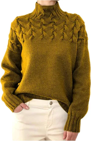 Women's Turtleneck Sweaters Slouchy Knit Chunky Sweater Fall Winter Fashion Cable Weaving Long Sleeve Pullover