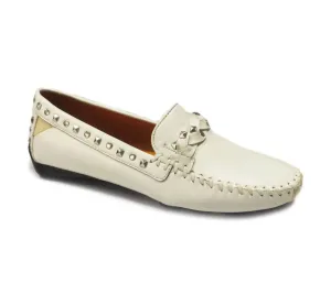 Women's Twisted Galaxy Moccasin In White True Glove Work Setup