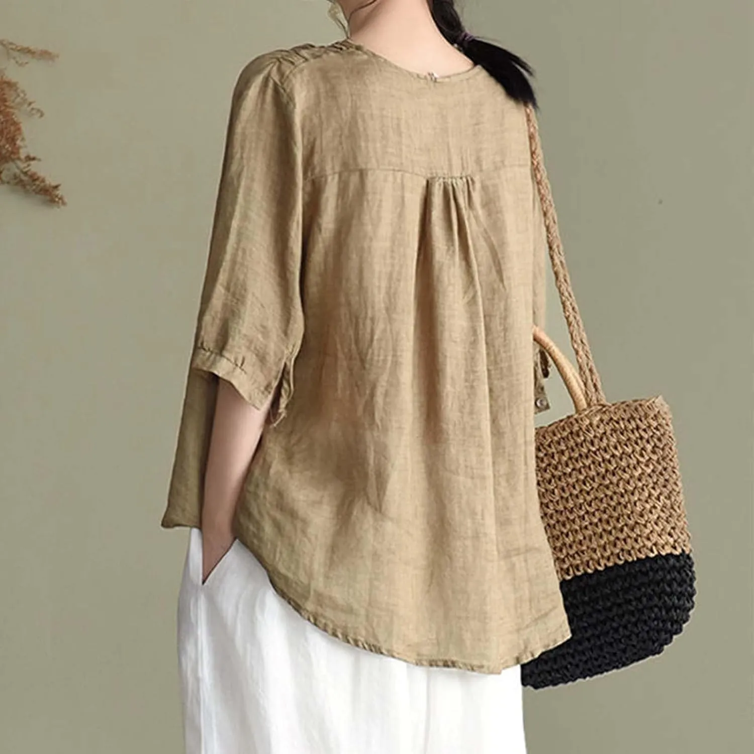 Women's V Neck Bohemian Style Gauze Blouses Shirt Boho Peasant Loose Fit Floral Graphic Embroidered Tunic Summer Tops