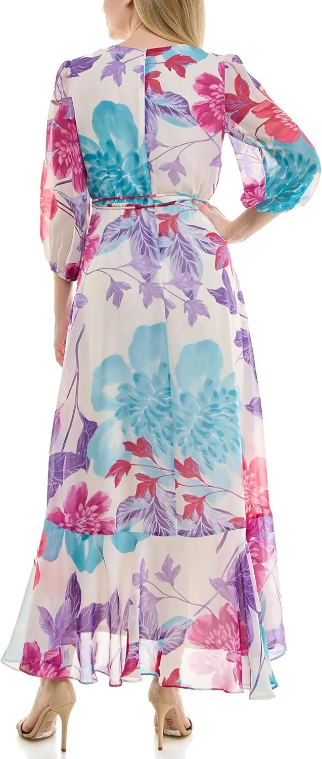 Women's V-Neck Ruffle Faux Wrap Maxi Dress