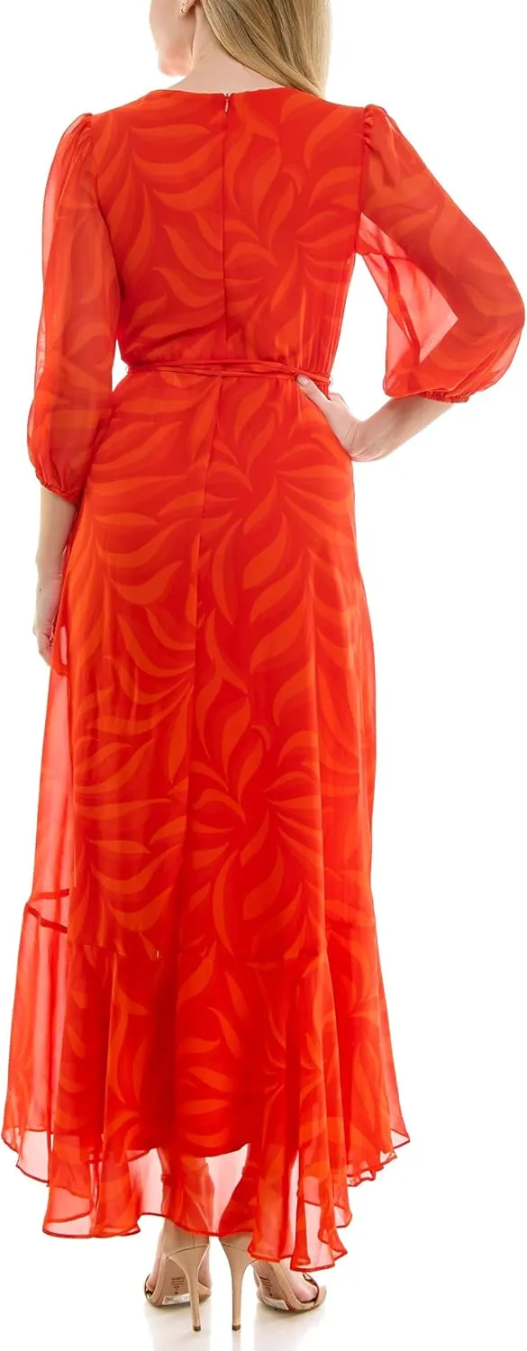 Women's V-Neck Ruffle Faux Wrap Maxi Dress