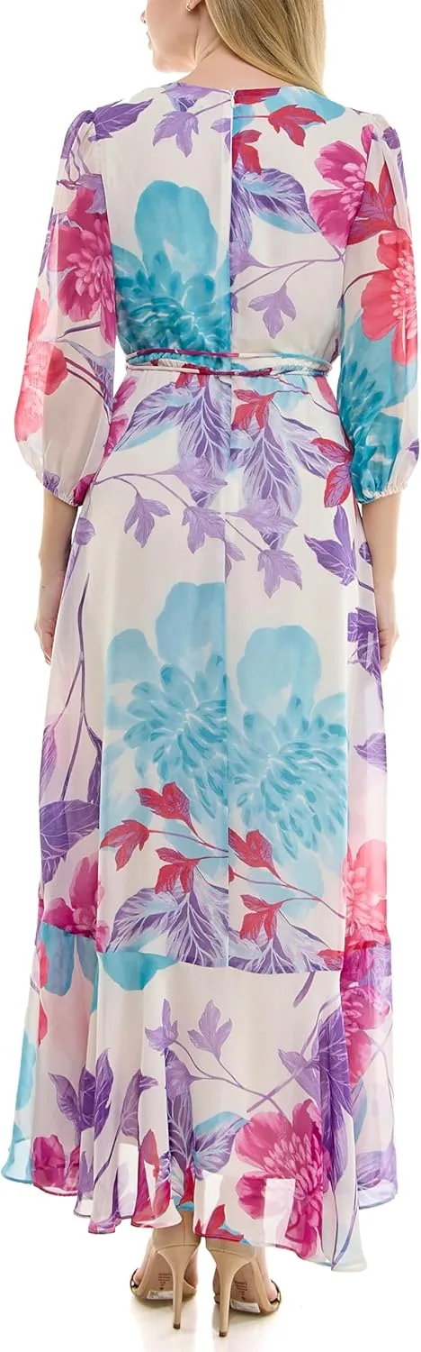 Women's V-Neck Ruffle Faux Wrap Maxi Dress