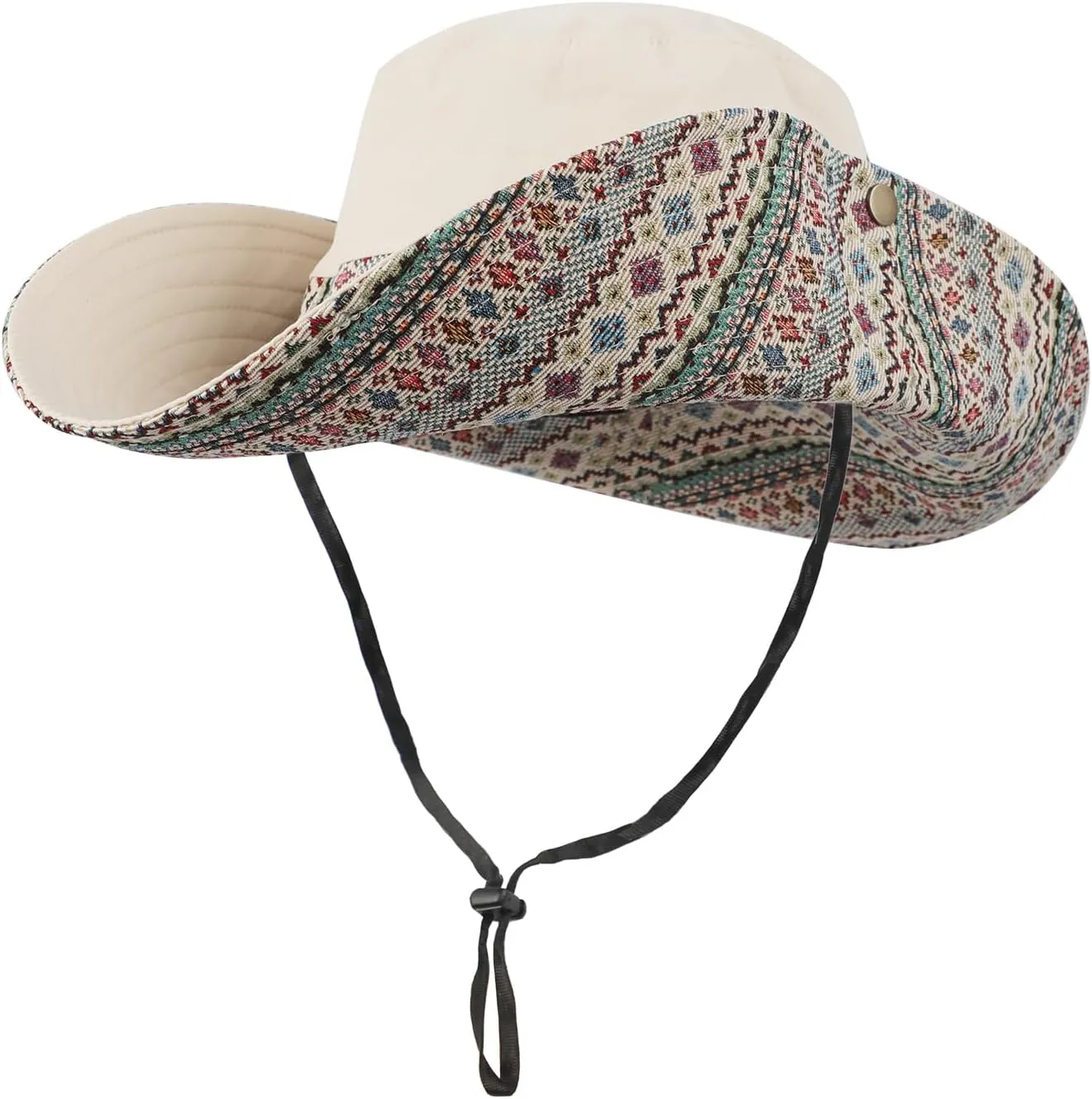 Womens Wide Brim Floral Summer Sun Hat UPF 50  Ethnic Style Foldable Floppy Sun Protection Travel Beach Bucket Hat