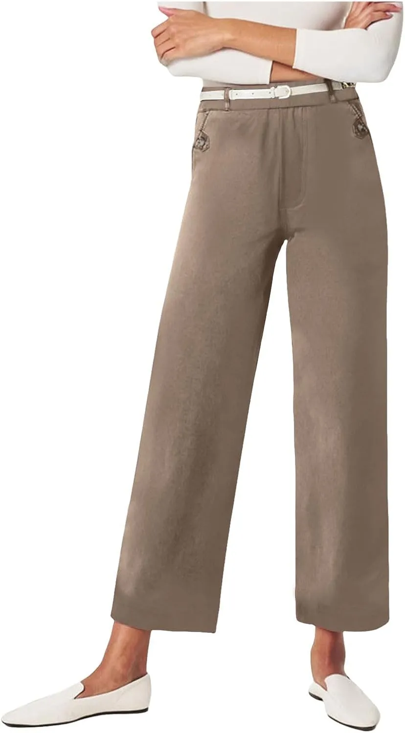 Women's Wide Leg Jeans Casual High Waisted Trendy Business Straight Stretch Cropped Trousers Denim Pants with Pockets