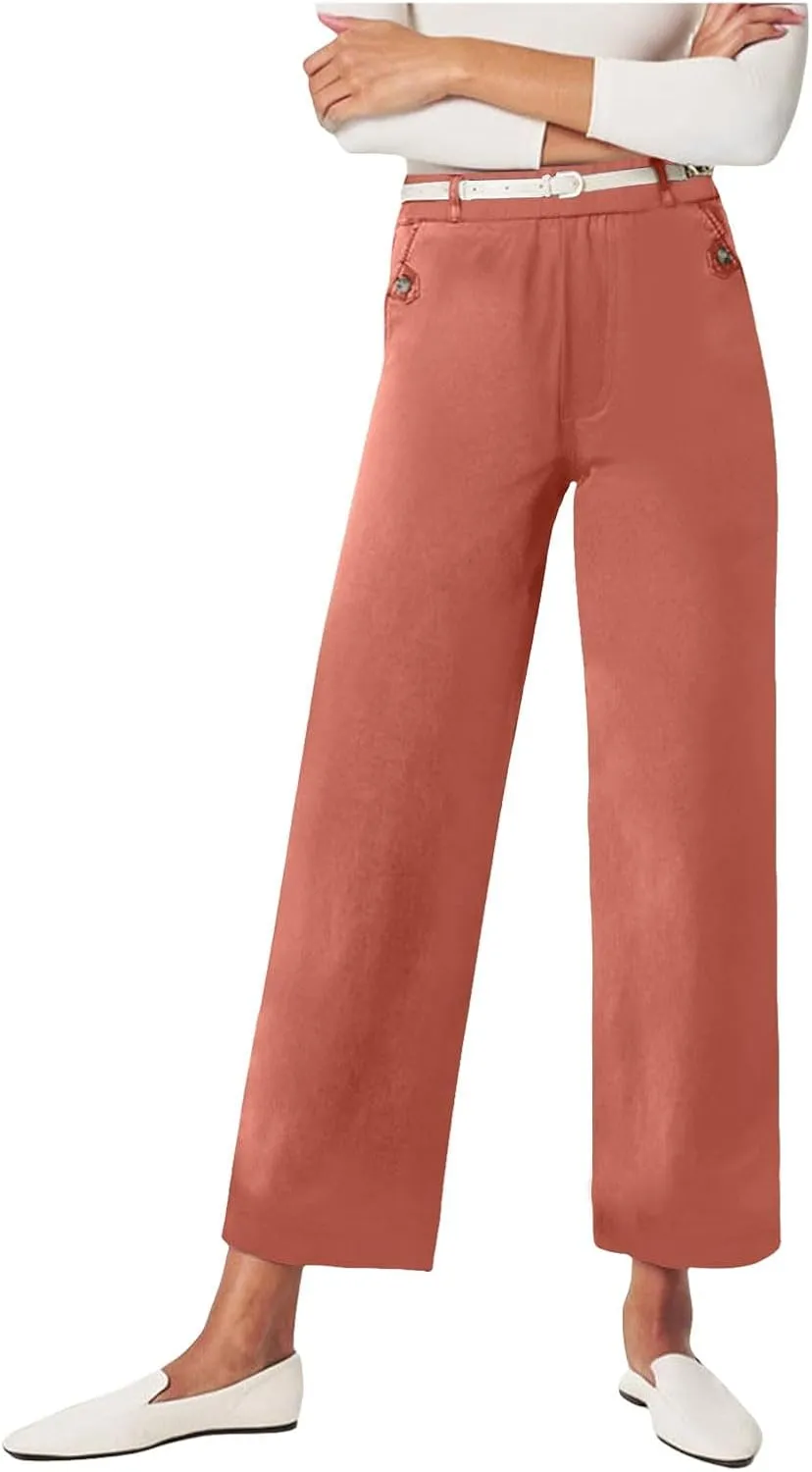 Women's Wide Leg Jeans Casual High Waisted Trendy Business Straight Stretch Cropped Trousers Denim Pants with Pockets