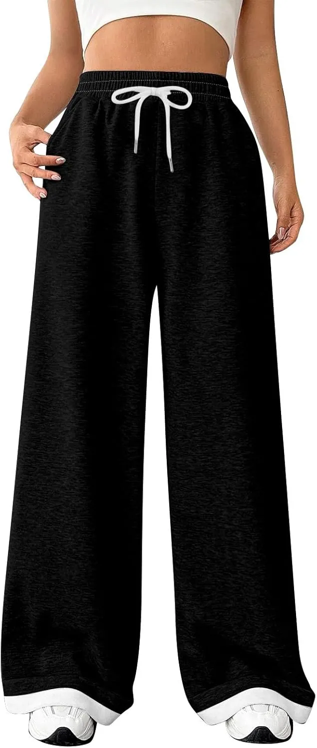 Women's Wide Leg Sweatpants Casual Gym Active Sweat Pants Fall Lounge Workout Athletic Flared Joggers with Pockets