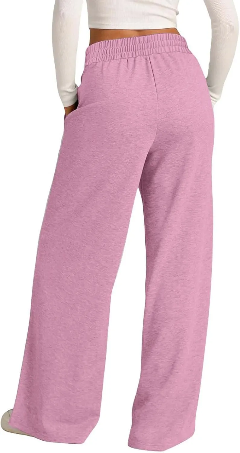 Women's Wide Leg Sweatpants Casual High Waisted Solid Straight Leg Pants Workout Lounge Joggers with Pockets Outfits