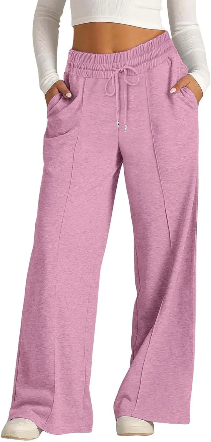 Women's Wide Leg Sweatpants Casual High Waisted Solid Straight Leg Pants Workout Lounge Joggers with Pockets Outfits