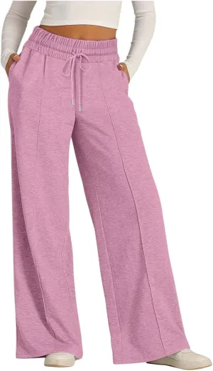Women's Wide Leg Sweatpants Casual High Waisted Solid Straight Leg Pants Workout Lounge Joggers with Pockets Outfits
