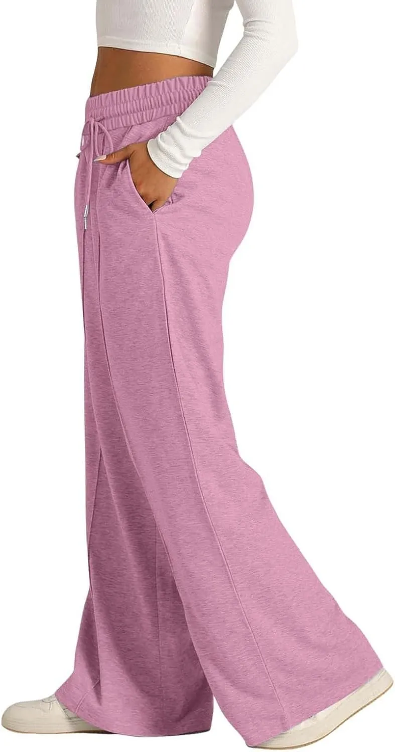 Women's Wide Leg Sweatpants Casual High Waisted Solid Straight Leg Pants Workout Lounge Joggers with Pockets Outfits
