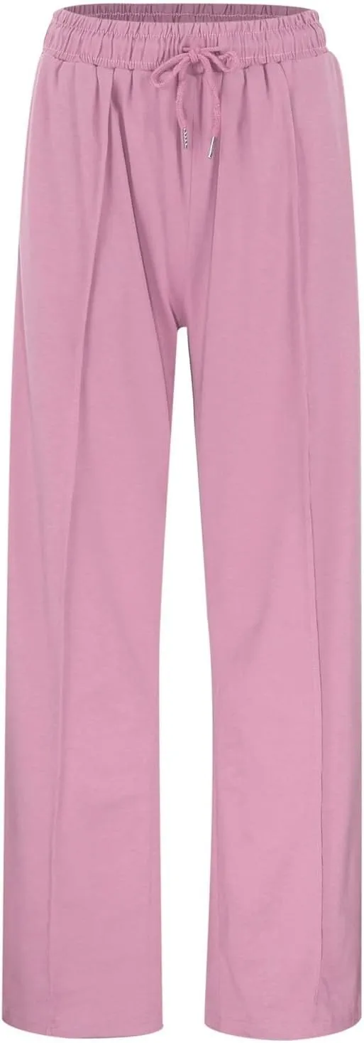 Women's Wide Leg Sweatpants Casual High Waisted Solid Straight Leg Pants Workout Lounge Joggers with Pockets Outfits
