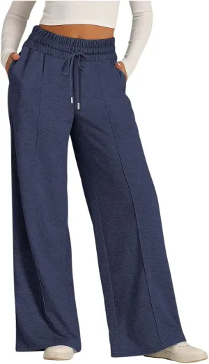 Women's Wide Leg Sweatpants Casual Solid High Waisted Straight Leg Pants Workout Lounge Joggers Outfits with Pockets