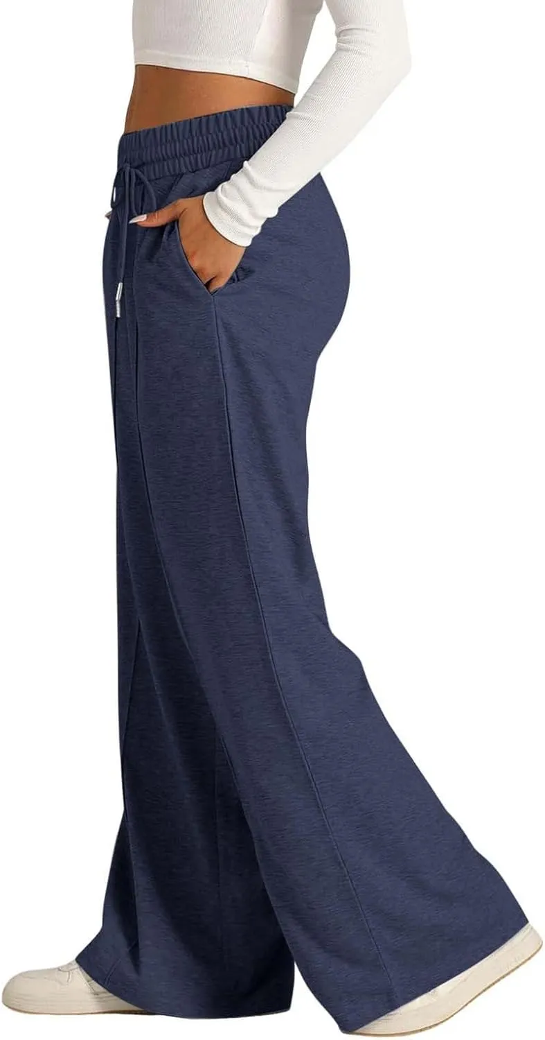 Women's Wide Leg Sweatpants Casual Solid High Waisted Straight Leg Pants Workout Lounge Joggers Outfits with Pockets