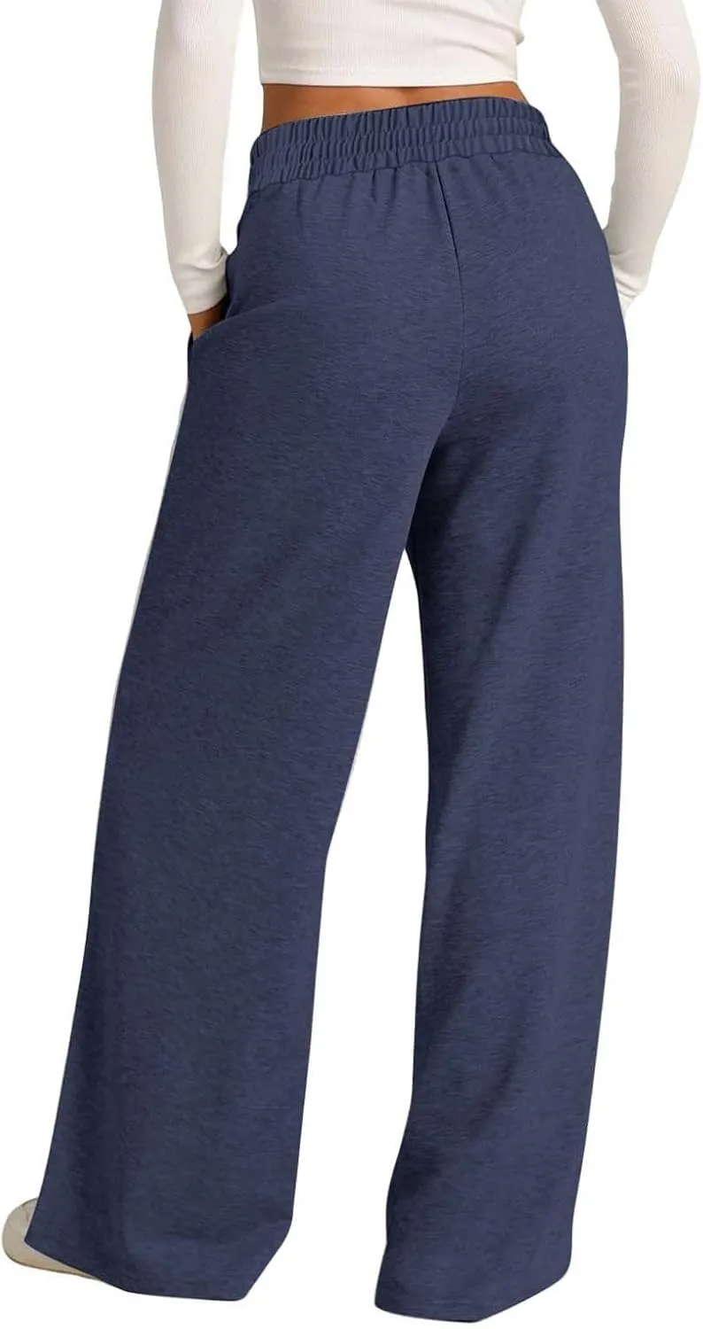 Women's Wide Leg Sweatpants Casual Solid High Waisted Straight Leg Pants Workout Lounge Joggers Outfits with Pockets