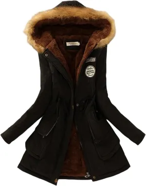 Women's Winter Coat Casual Fleece Parka Zip Up Hooded Jacket Lamb Wool Coat Mid Length Sherpa Outwear with Pocket