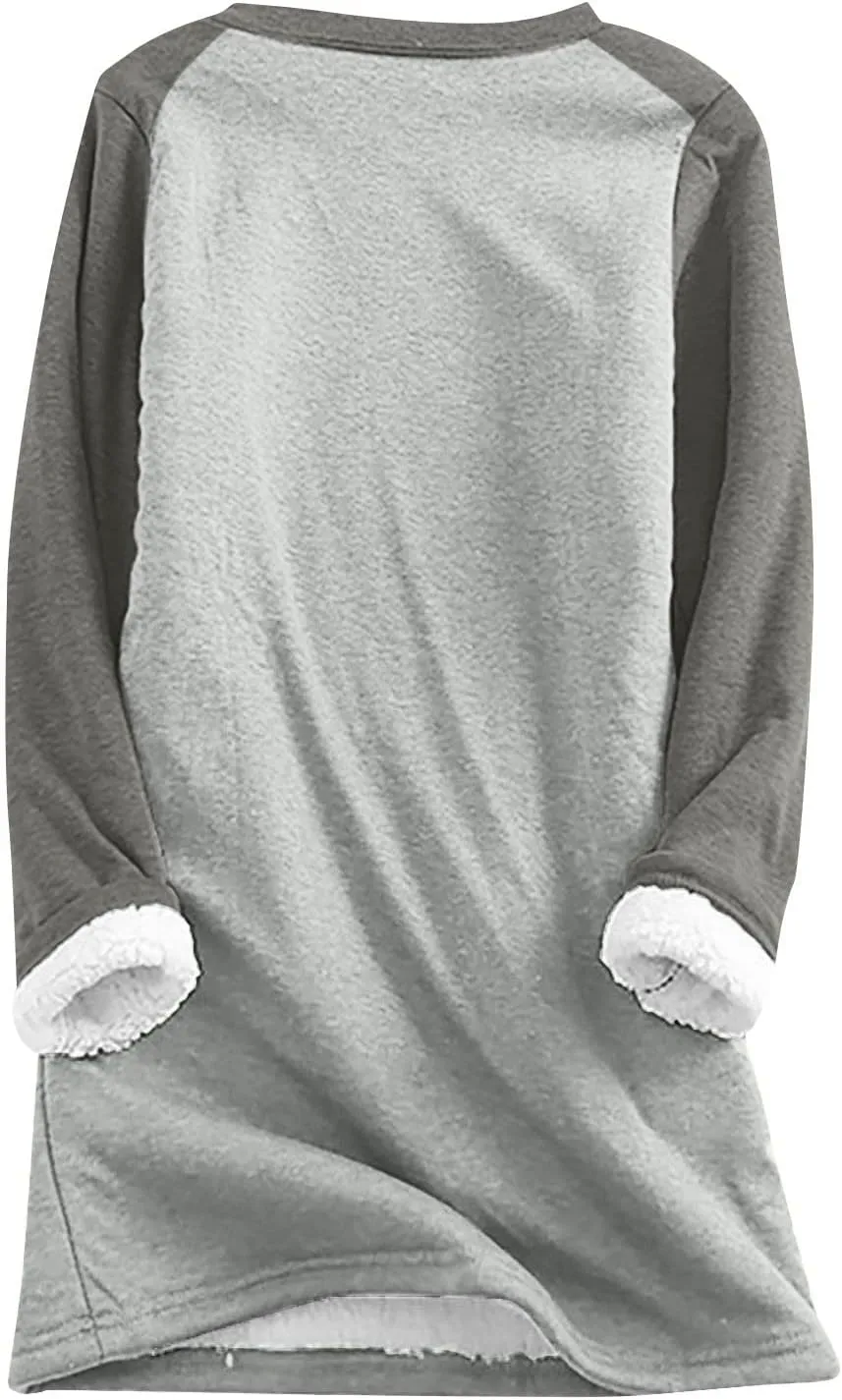 Women's Winter Fleece Sherpa Lined Crewneck Pullover Sweatshirt Winter Soft Sherpa Fleece Pullover Sweatshirt
